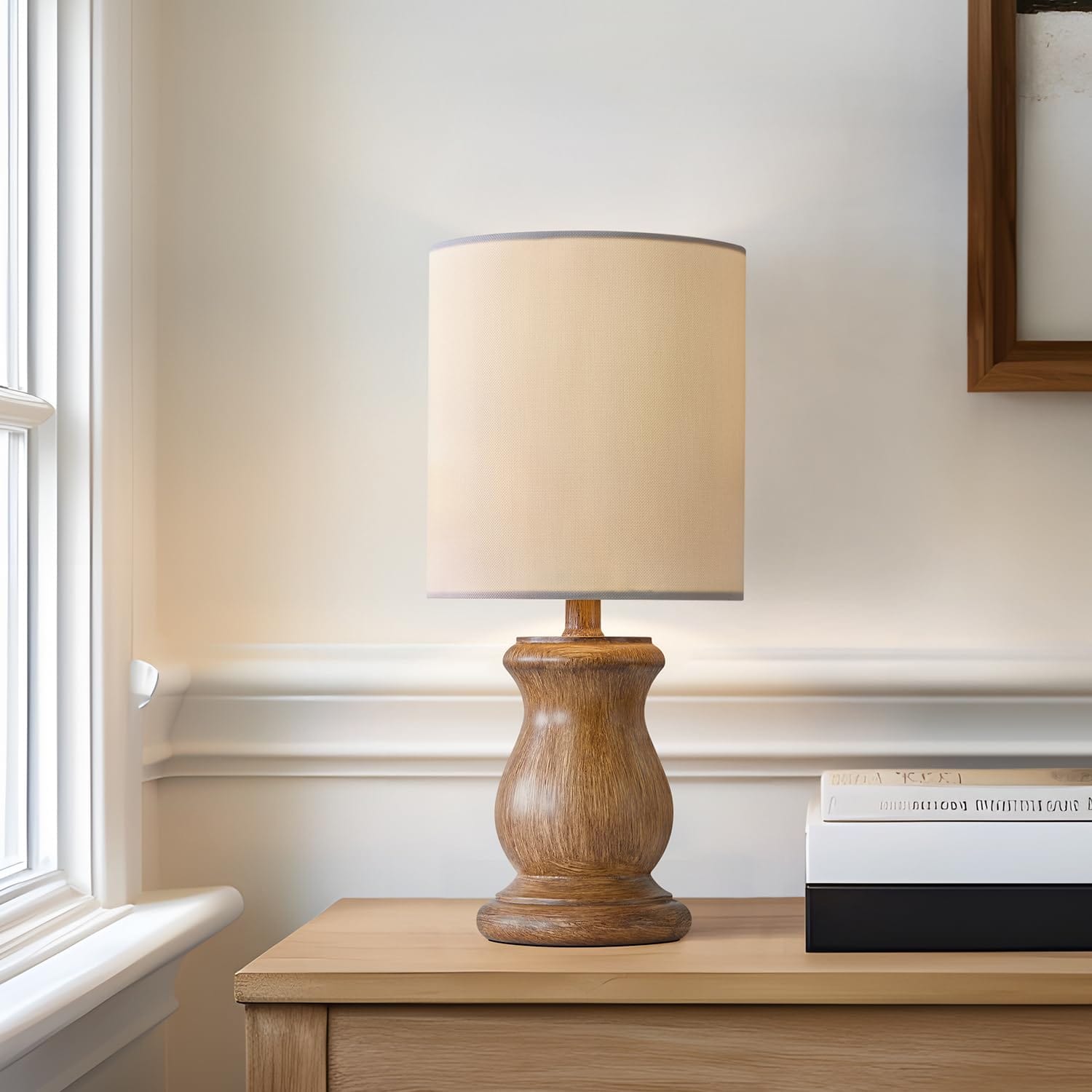 12.25" Small Table Lamps Set of 2 for Bedroom Living Room Simple Retro Wood Grain Farmhouse Bedside Lamps Suitable for Nightstand Children's Room or University Dormitory