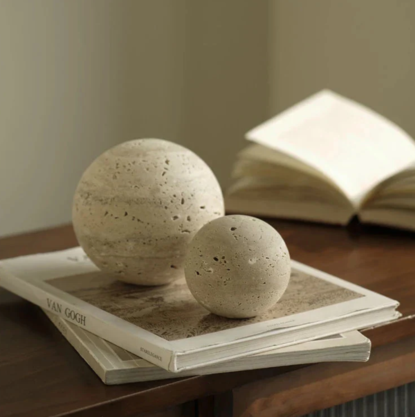 Natural Travertine Stone Ball – Decorative Marble Sphere Sculpture for Shelf, Table & Home Accents (8cm / 10cm / 12cm)