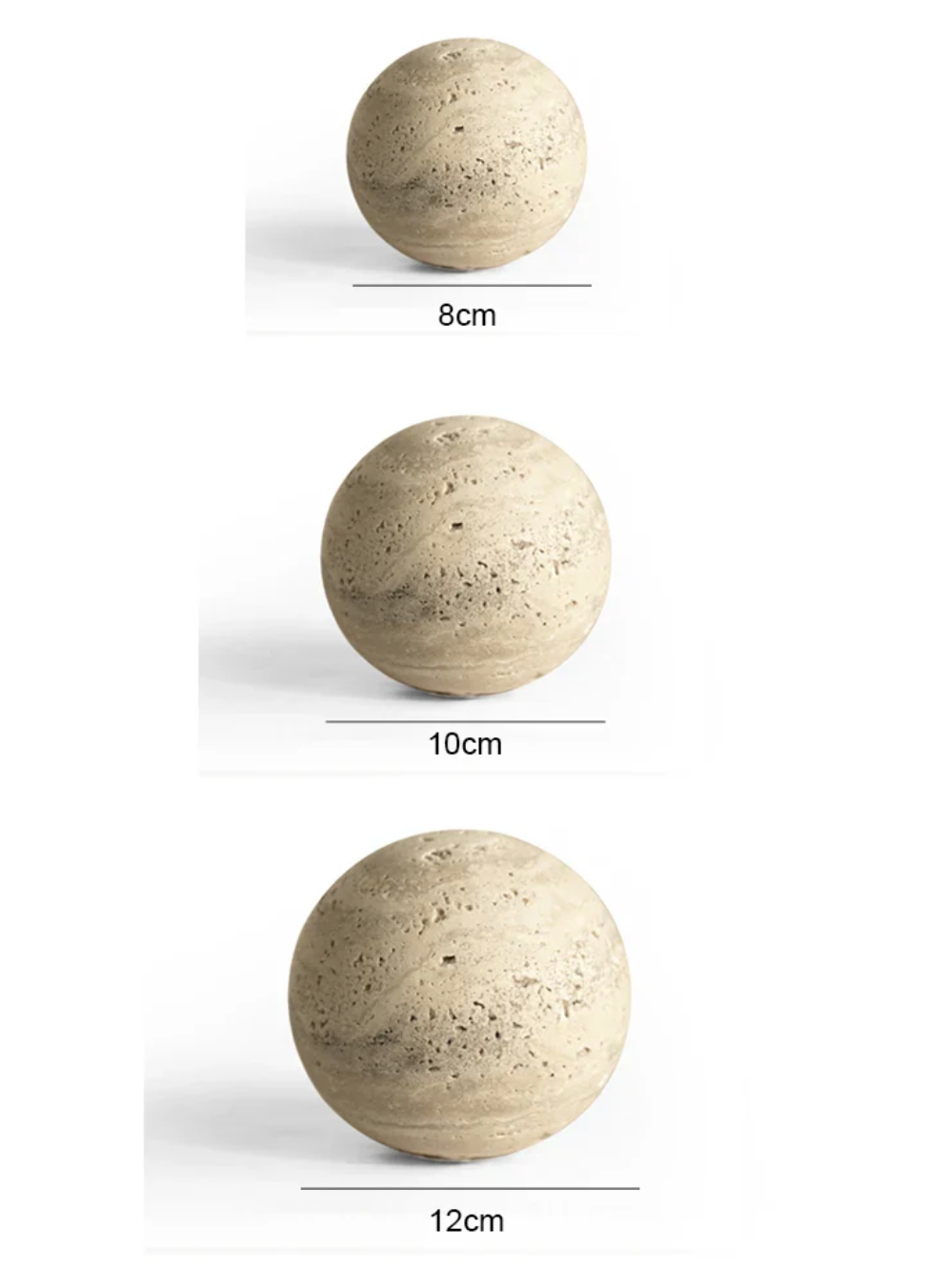 Natural Travertine Stone Ball – Decorative Marble Sphere Sculpture for Shelf, Table & Home Accents (8cm / 10cm / 12cm)
