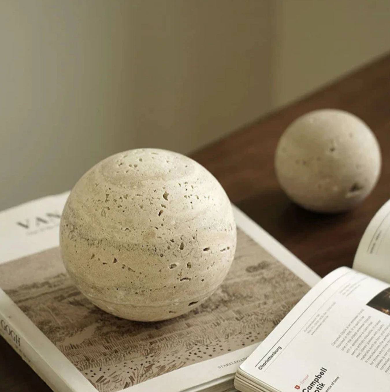 Natural Travertine Stone Ball – Decorative Marble Sphere Sculpture for Shelf, Table & Home Accents (8cm / 10cm / 12cm)