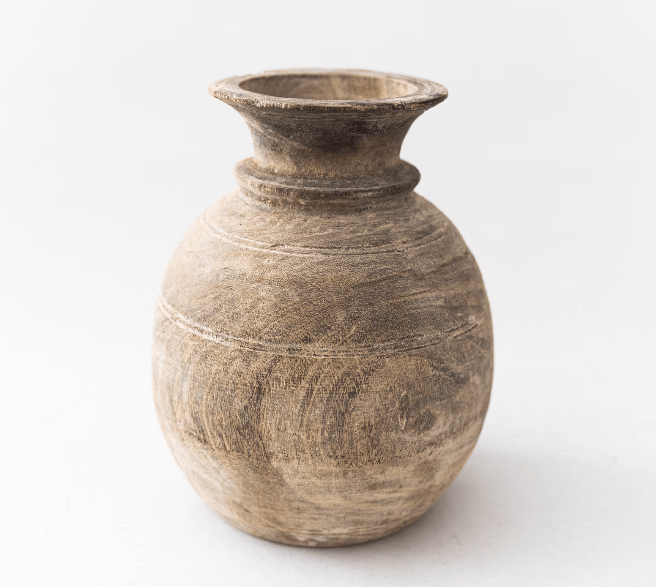 Boho Antique Wood Vase - Unique Handcrafted Vintage Decor for Shelf, Tabletop, and More