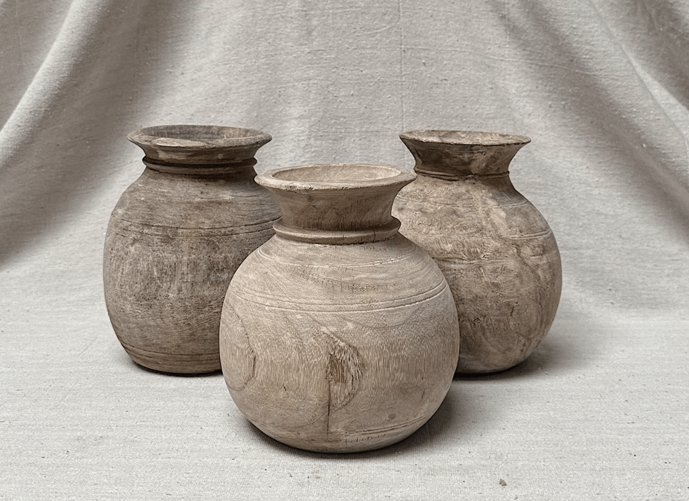 Boho Antique Wood Vase - Unique Handcrafted Vintage Decor for Shelf, Tabletop, and More