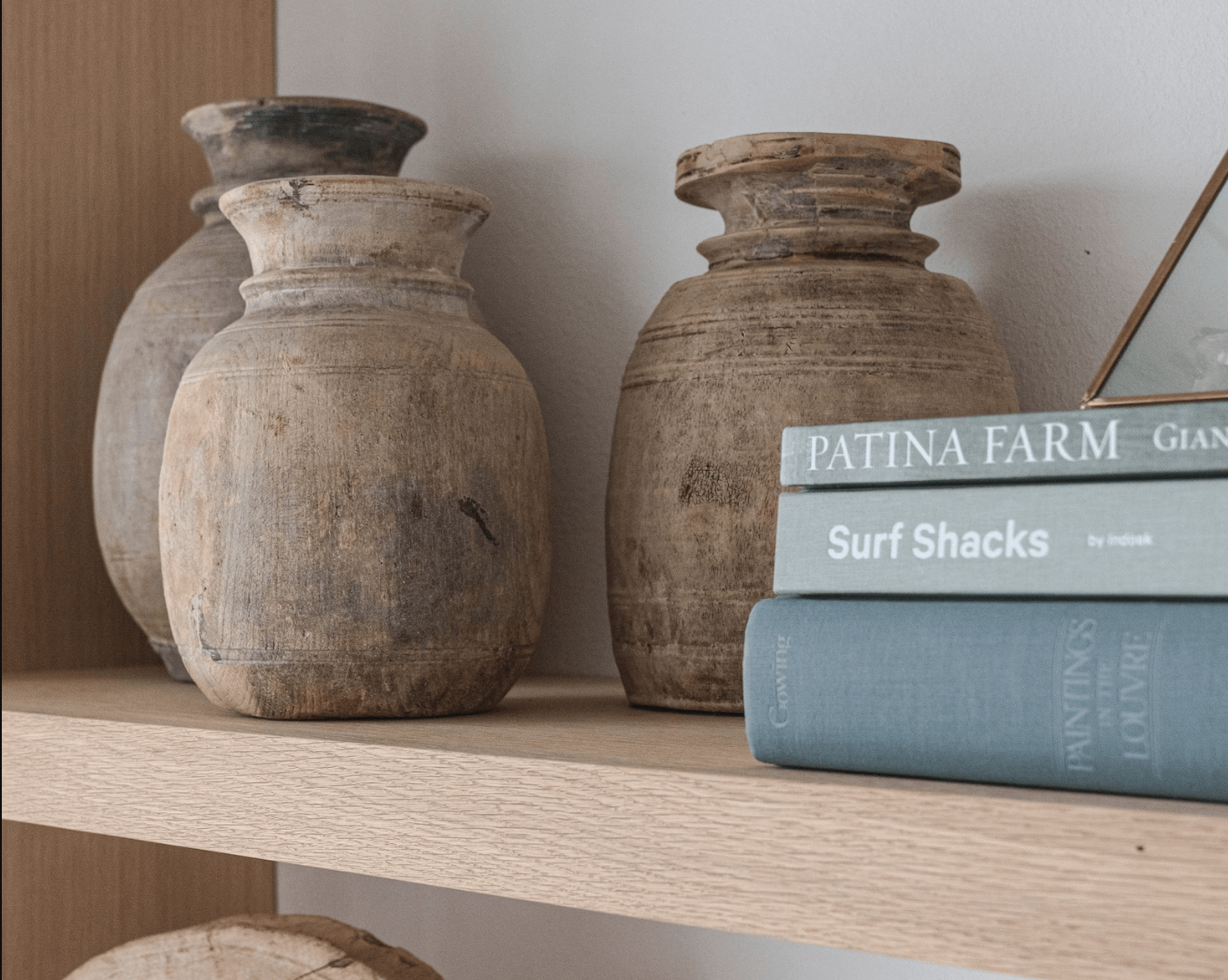 Boho Antique Wood Vase - Unique Handcrafted Vintage Decor for Shelf, Tabletop, and More