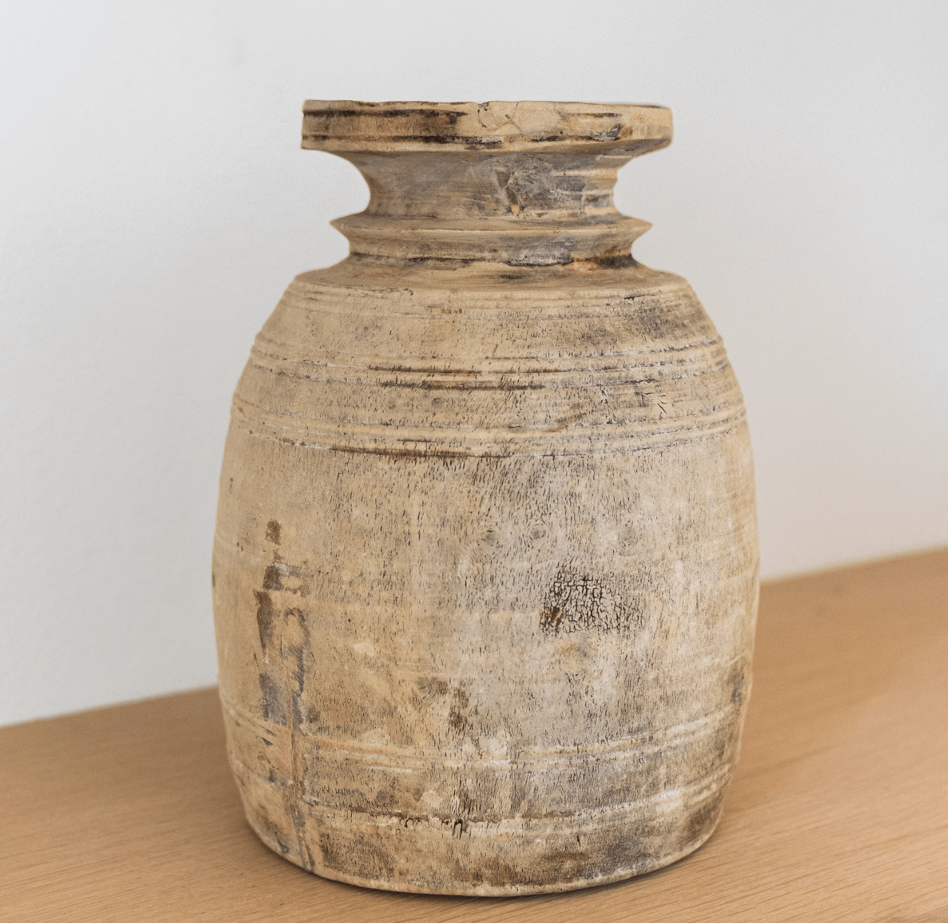 Boho Antique Wood Vase - Unique Handcrafted Vintage Decor for Shelf, Tabletop, and More