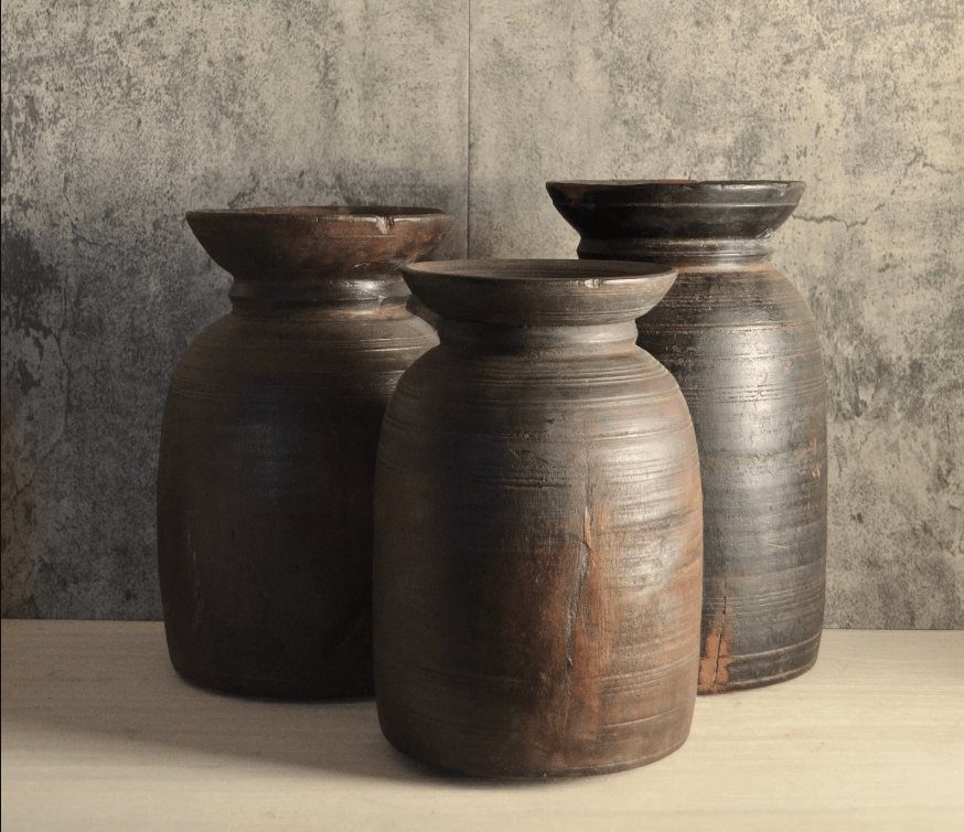 Boho Antique Wood Vase - Unique Handcrafted Vintage Decor for Shelf, Tabletop, and More