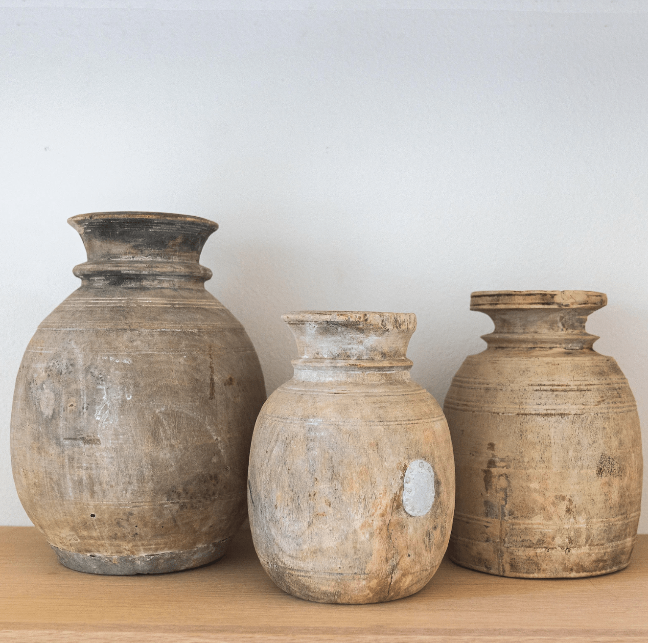 Boho Antique Wood Vase - Unique Handcrafted Vintage Decor for Shelf, Tabletop, and More Medium