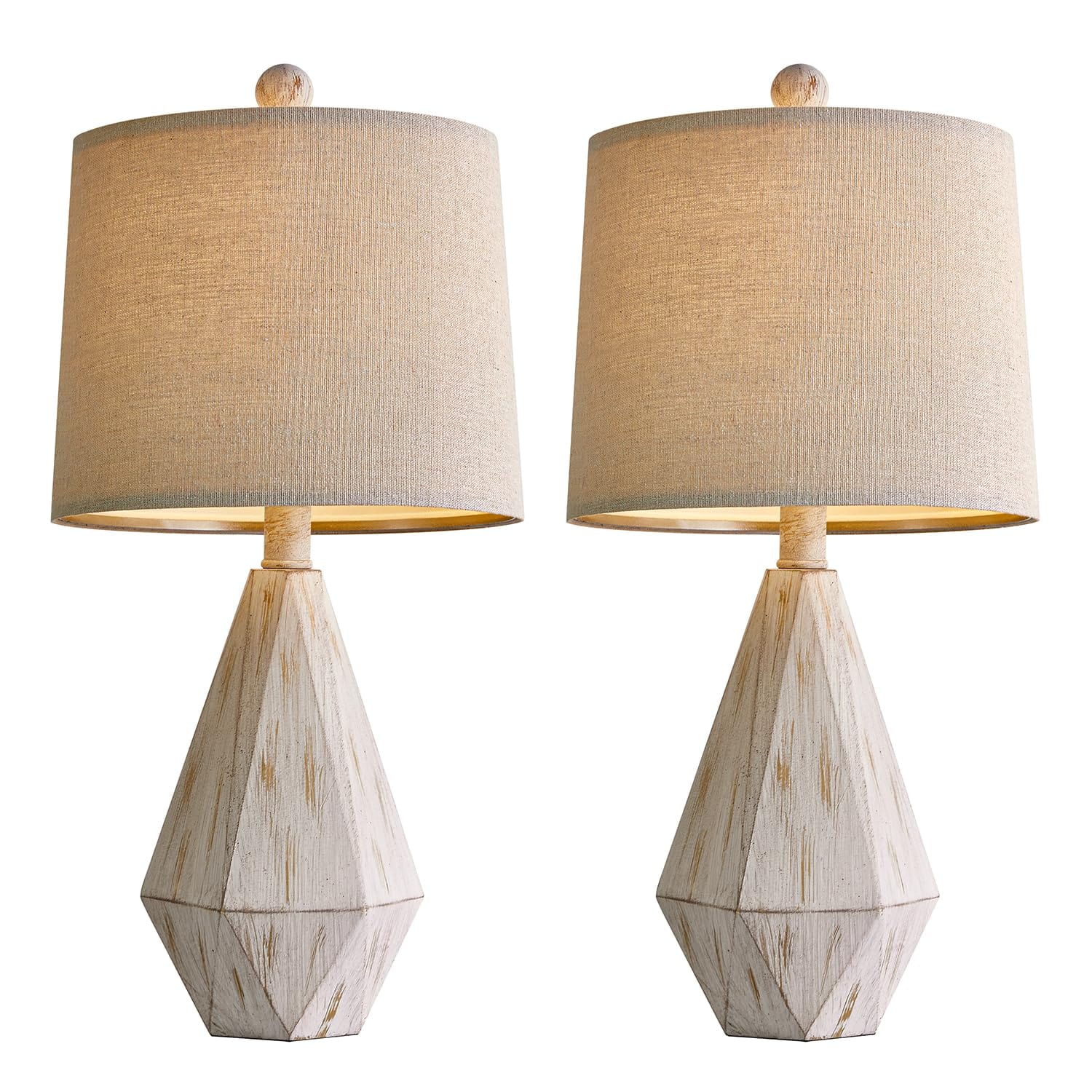 Compact Rustic Table Lamps Set of 2 | 20.25" Vintage Farmhouse Nightstand Lamps with Linen Shade