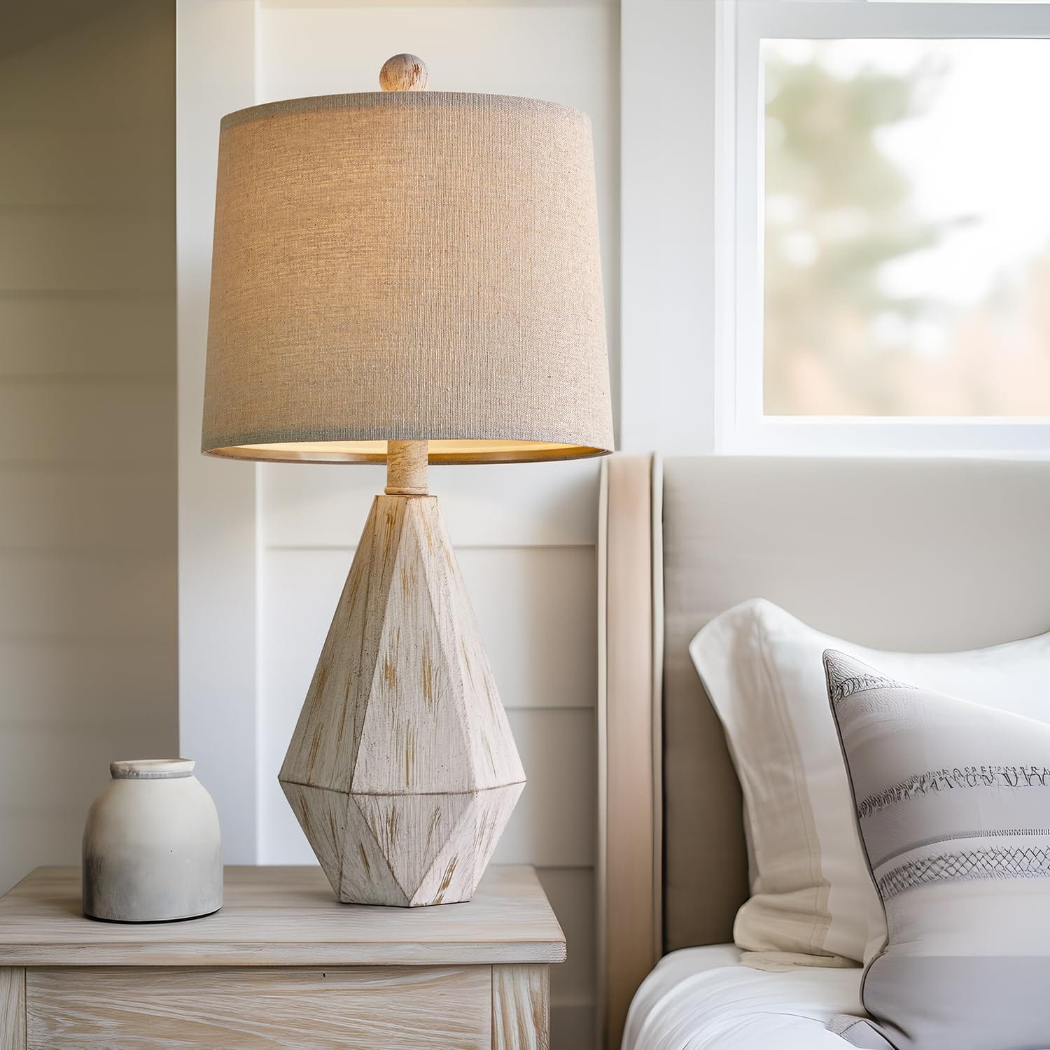 Compact Rustic Table Lamps Set of 2 | 20.25" Vintage Farmhouse Nightstand Lamps with Linen Shade