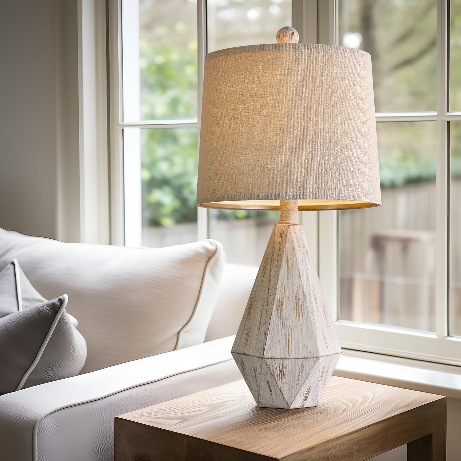 Compact Rustic Table Lamps Set of 2 | 20.25" Vintage Farmhouse Nightstand Lamps with Linen Shade