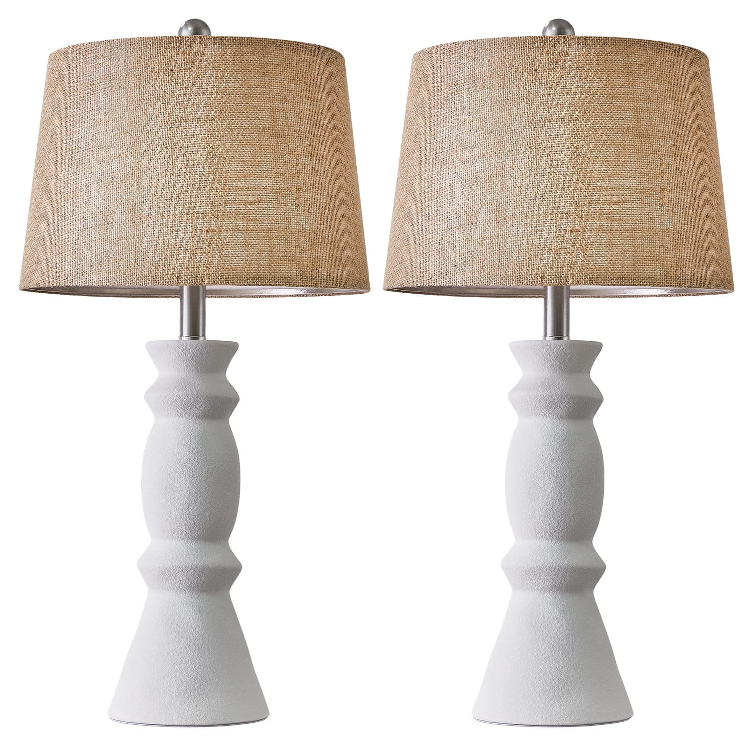 Elegant White Ceramic Table Lamp Set of 2 | 25.75'' Farmhouse Bedside Lamps | Retro Nightstand and End Table Lighting