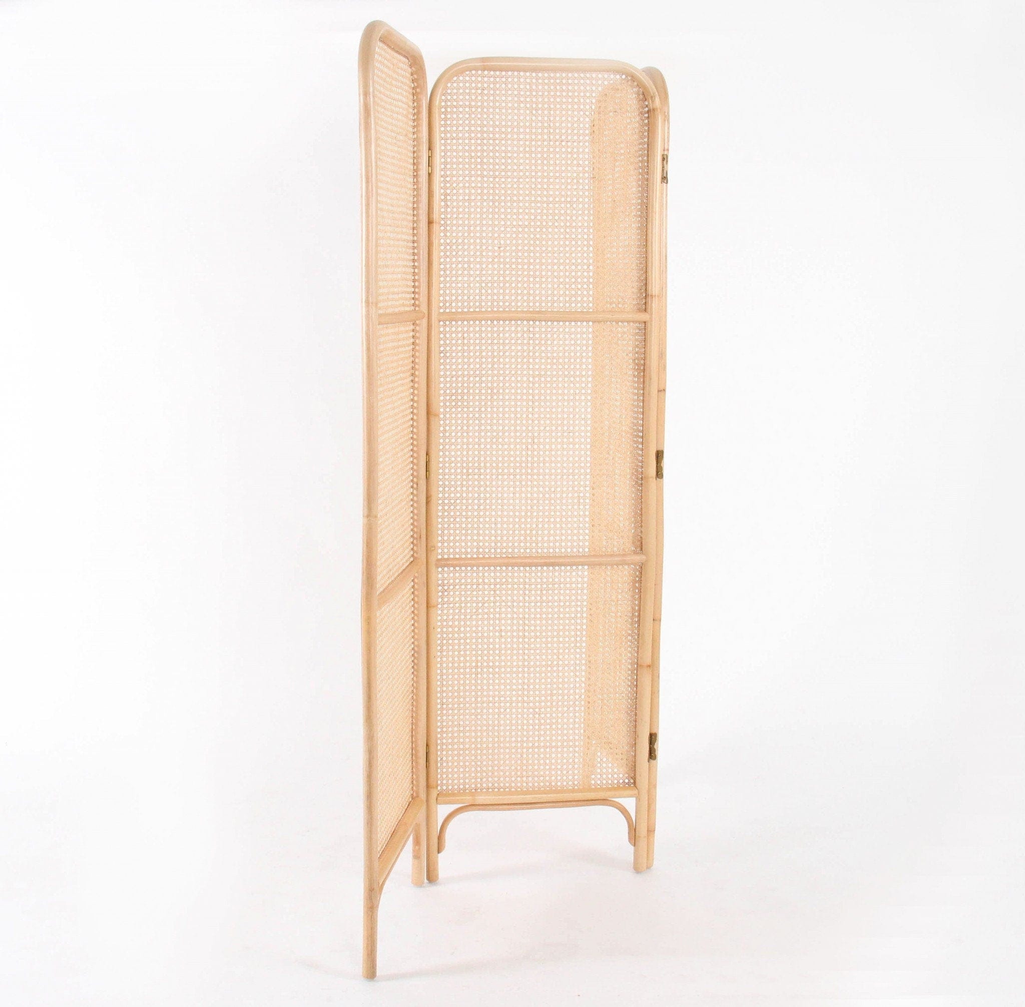 Handcrafted Rattan Room Divider – Natural Wood Folding Screen for Stylish Privacy