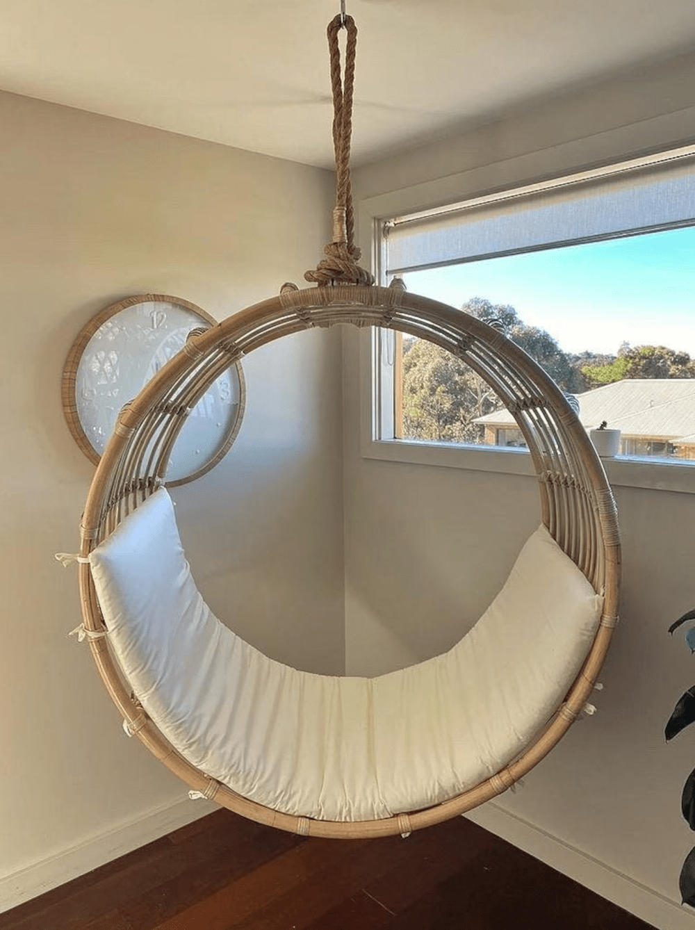 PRE-ORDER Premium Rattan Cane Swing for Balcony and Relaxation - Handcrafted Traditional Design with Cushion