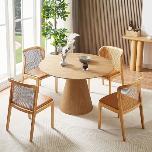 Round Dining Table with Wood Grain Top, Solid Wood, 47-Inch Modern Kitchen Table for 4-6, Mid Century Dining Room Table for Kitchen, Office, Restaurant - Natural Ash