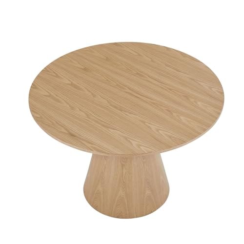 Round Dining Table with Wood Grain Top, Solid Wood, 47-Inch Modern Kitchen Table for 4-6, Mid Century Dining Room Table for Kitchen, Office, Restaurant - Natural Ash