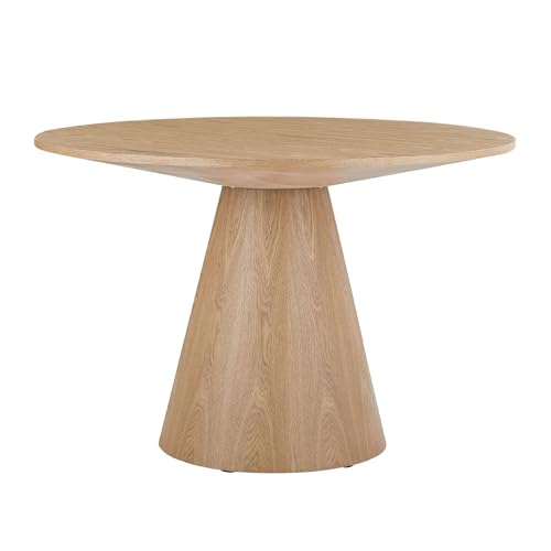 Round Dining Table with Wood Grain Top, Solid Wood, 47-Inch Modern Kitchen Table for 4-6, Mid Century Dining Room Table for Kitchen, Office, Restaurant - Natural Ash