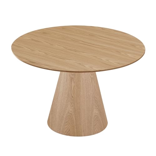 Round Dining Table with Wood Grain Top, Solid Wood, 47-Inch Modern Kitchen Table for 4-6, Mid Century Dining Room Table for Kitchen, Office, Restaurant - Natural Ash