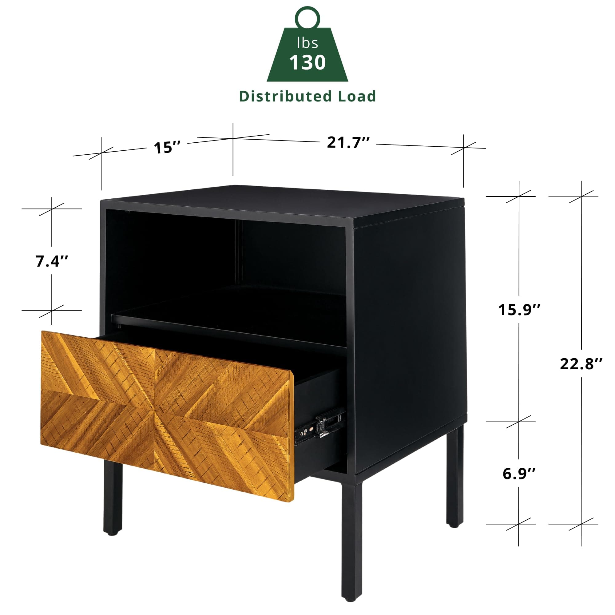 Rustic Golden Brown Nightstand - Vintage Solid Wood and MDF Side Table with Storage Drawer - Mid Century Modern Accent Furniture