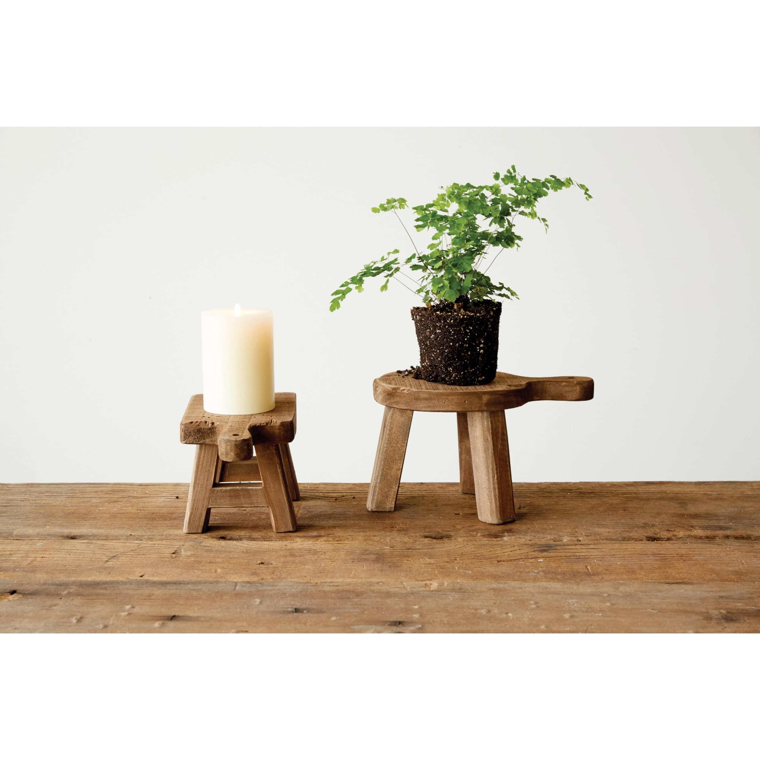 Rustic Small Wood Pedestal with Handle – Perfect for Plants and Decorative Objects