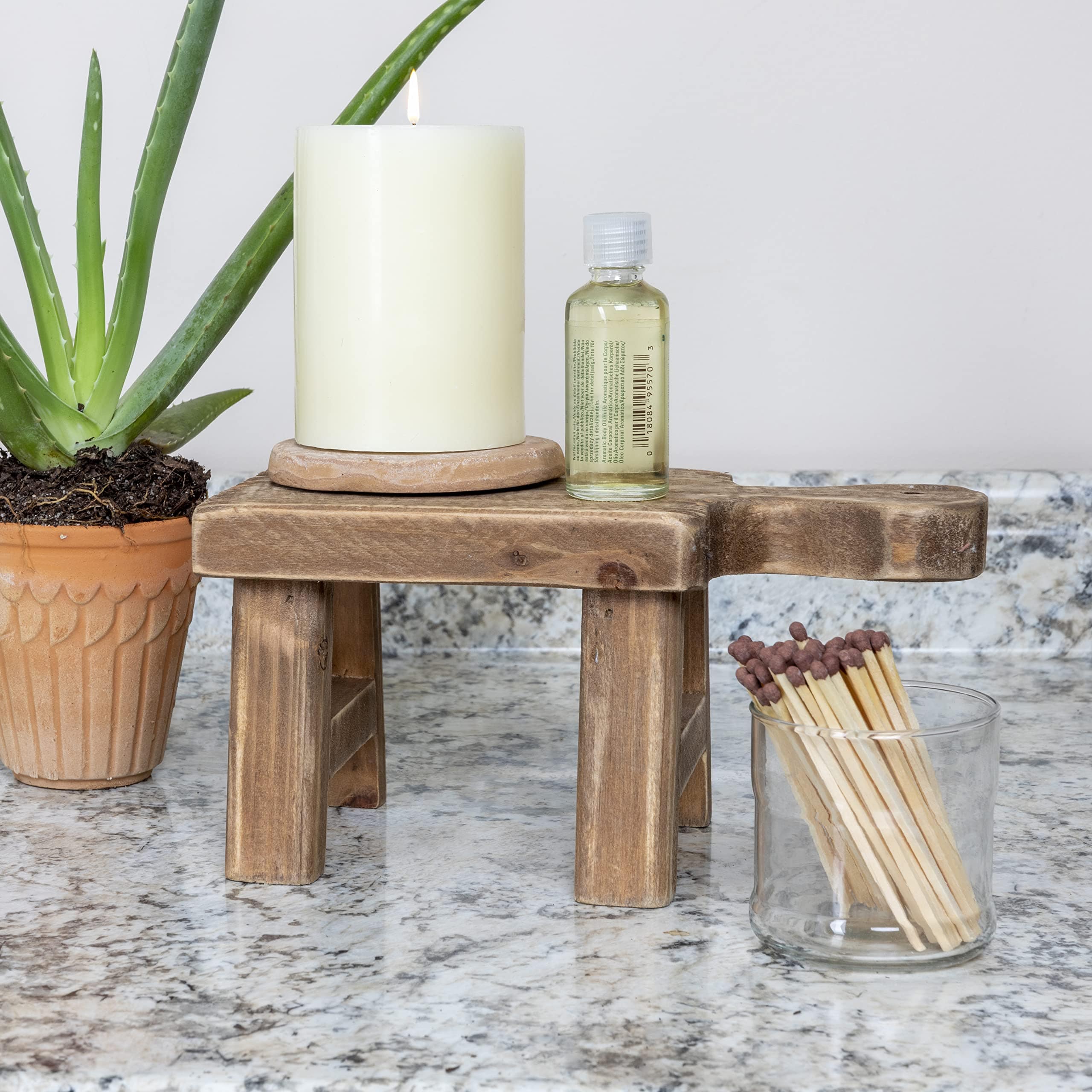 Rustic Small Wood Pedestal with Handle – Perfect for Plants and Decorative Objects