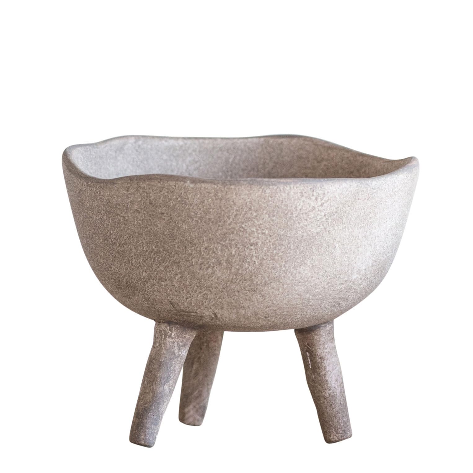 Small Boho Terracotta Footed Planter with Organic Edge – Matte Taupe - Uniquely Shaped Edge