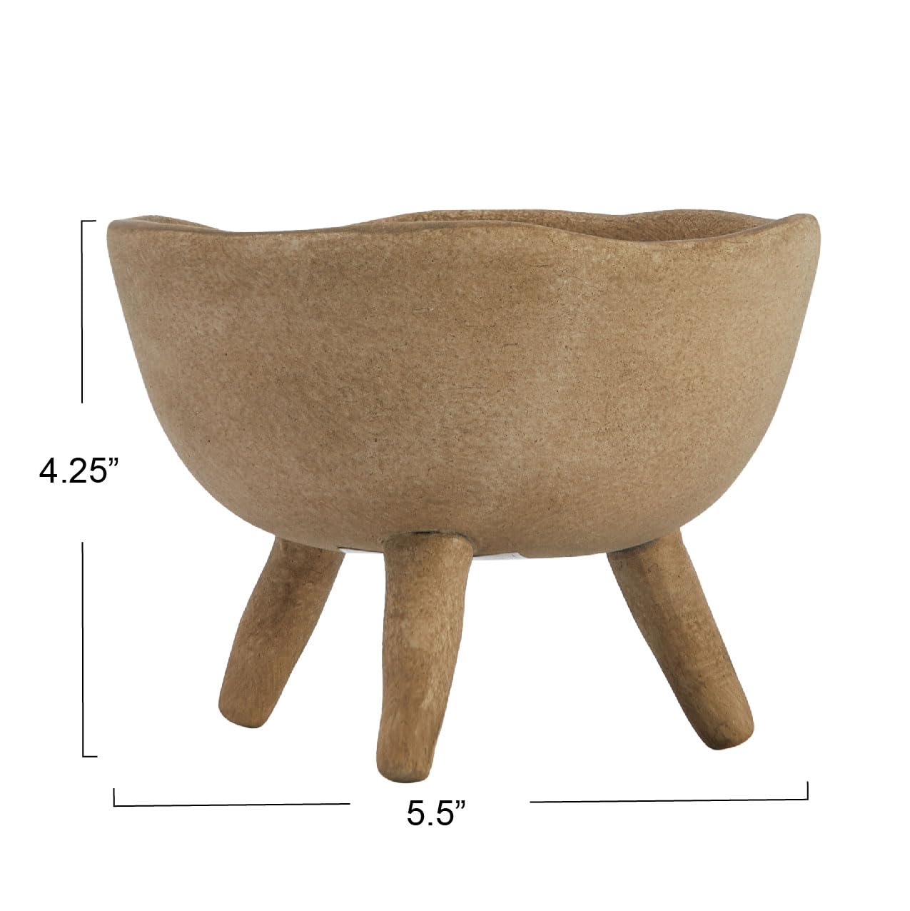 Small Boho Terracotta Footed Planter with Organic Edge – Matte Taupe - Uniquely Shaped Edge