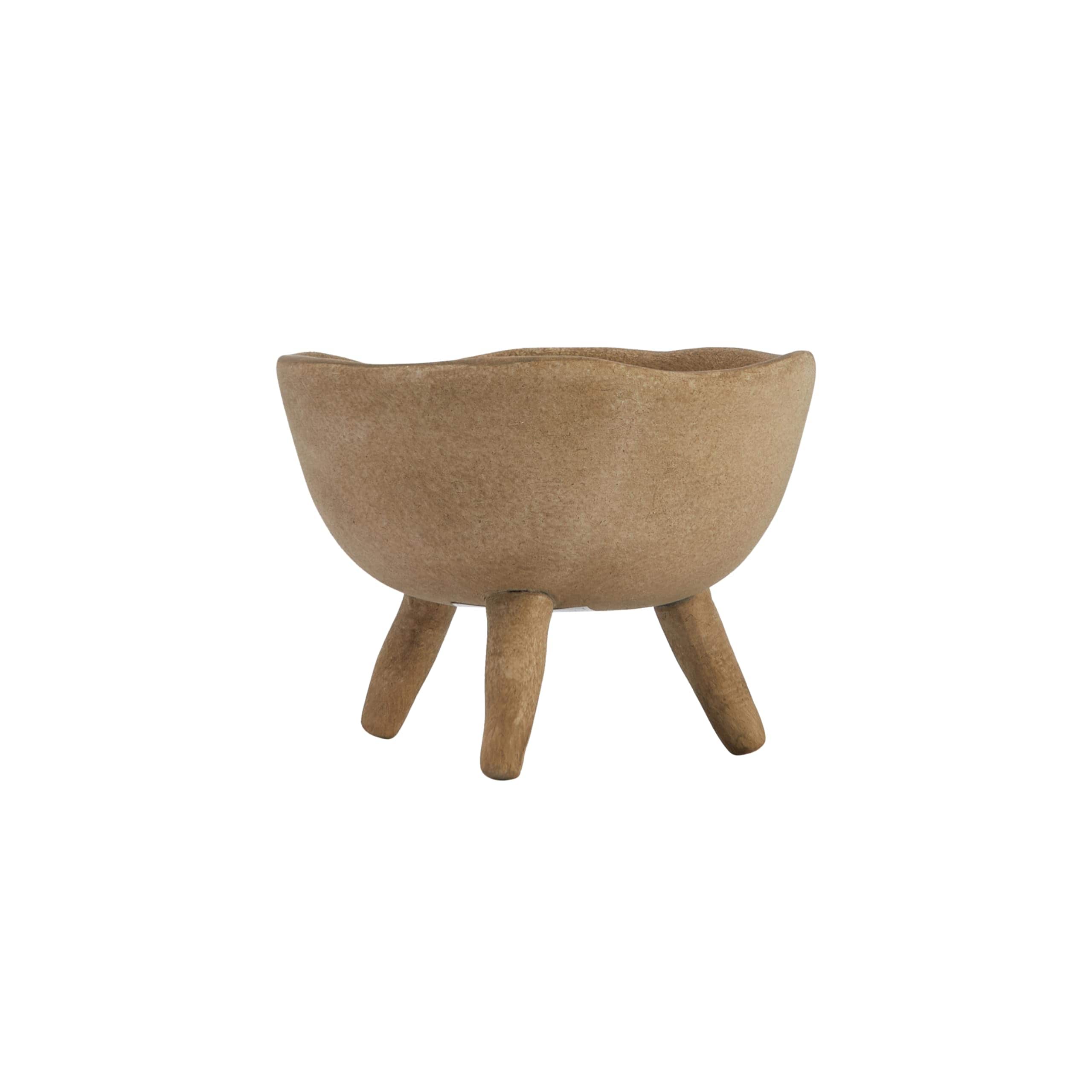 Small Boho Terracotta Footed Planter with Organic Edge – Matte Taupe - Uniquely Shaped Edge Beige