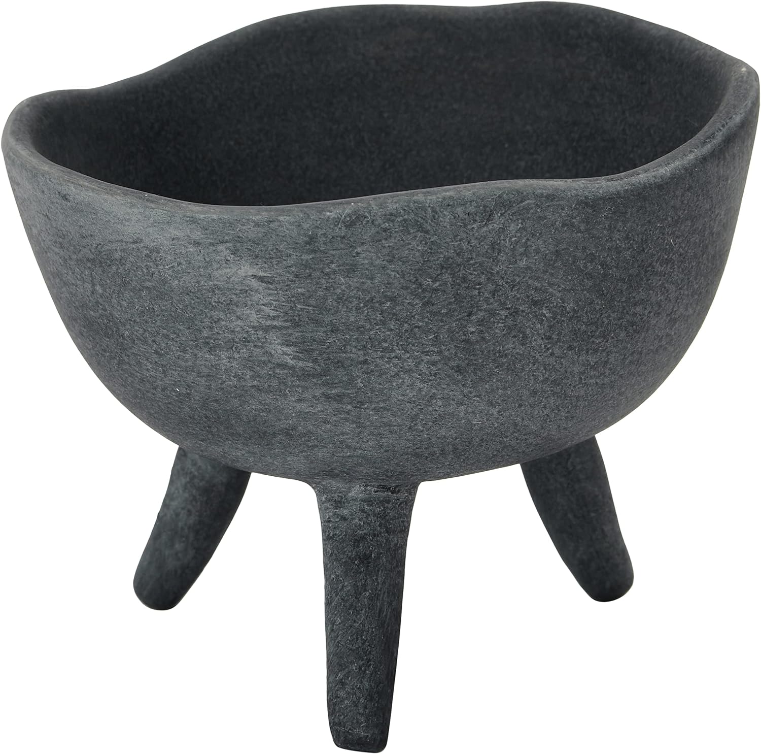Small Boho Terracotta Footed Planter with Organic Edge – Matte Taupe - Uniquely Shaped Edge Black