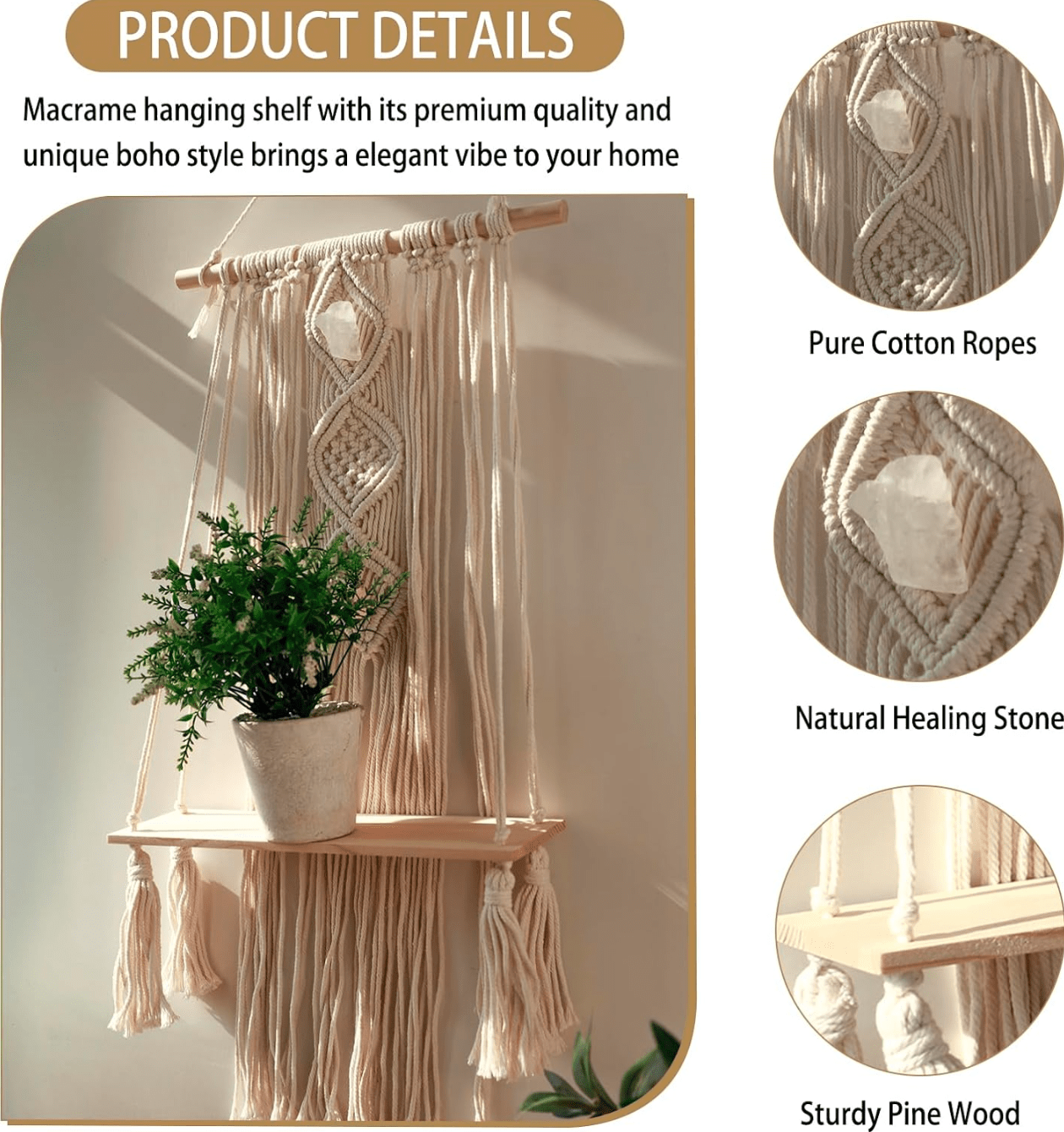 Wall Hanging Shelf: Handmade Storage & Decor for Living Room, Bedroom, Kitchen - Wall Mount Art Rack for Home Organization