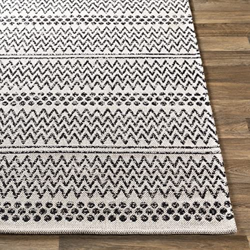 Bohemian Cream Area Rug - 8x10 Modern Black/Cream/White Carpet for Living Room, Bedroom, Kitchen (7'10" x 10'2")