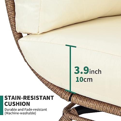Boho Egg Chair Wicker Outdoor Indoor, Oversized Lounger with 370lbs Capacity Large Egg Chairs with Stand Cushion Egg Basket Chair for Patio, Balcony, Bedroom - Beige