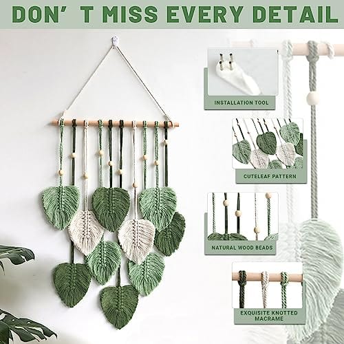 Handmade Macrame Leaf Wall Hanging - Large Chic Yarn Leaf Wall Decor - Boho Wall Art Tapestry