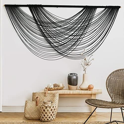Large Black Macrame Wall Hanging - Boho Yarn Tapestry for Living Room and Bedroom Decor - 59" W x 27" L