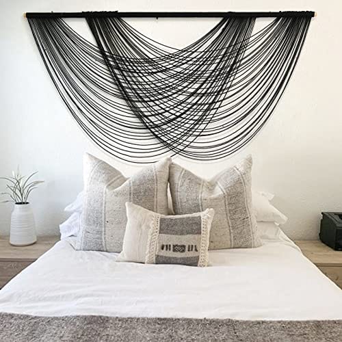 Large Black Macrame Wall Hanging - Boho Yarn Tapestry for Living Room and Bedroom Decor - 59" W x 27" L