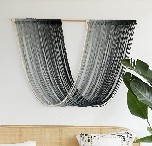 Large Blue Gradient Tie-Dye Macrame Wall Hanging - Bohemian Yarn Tapestry for Home Room Wall Decor, 59" W x 35" L"