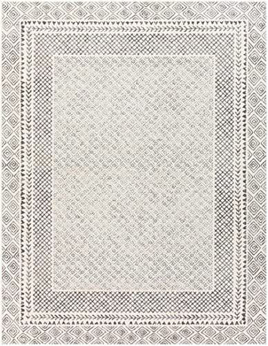 Modern Boho Area Rug – 7'10"x10'3", Gray/Ivory/Charcoal/Beige/Cream, Bordered Design, Plush and Durable, Ideal for Living Room, Bedroom, and Dining Room