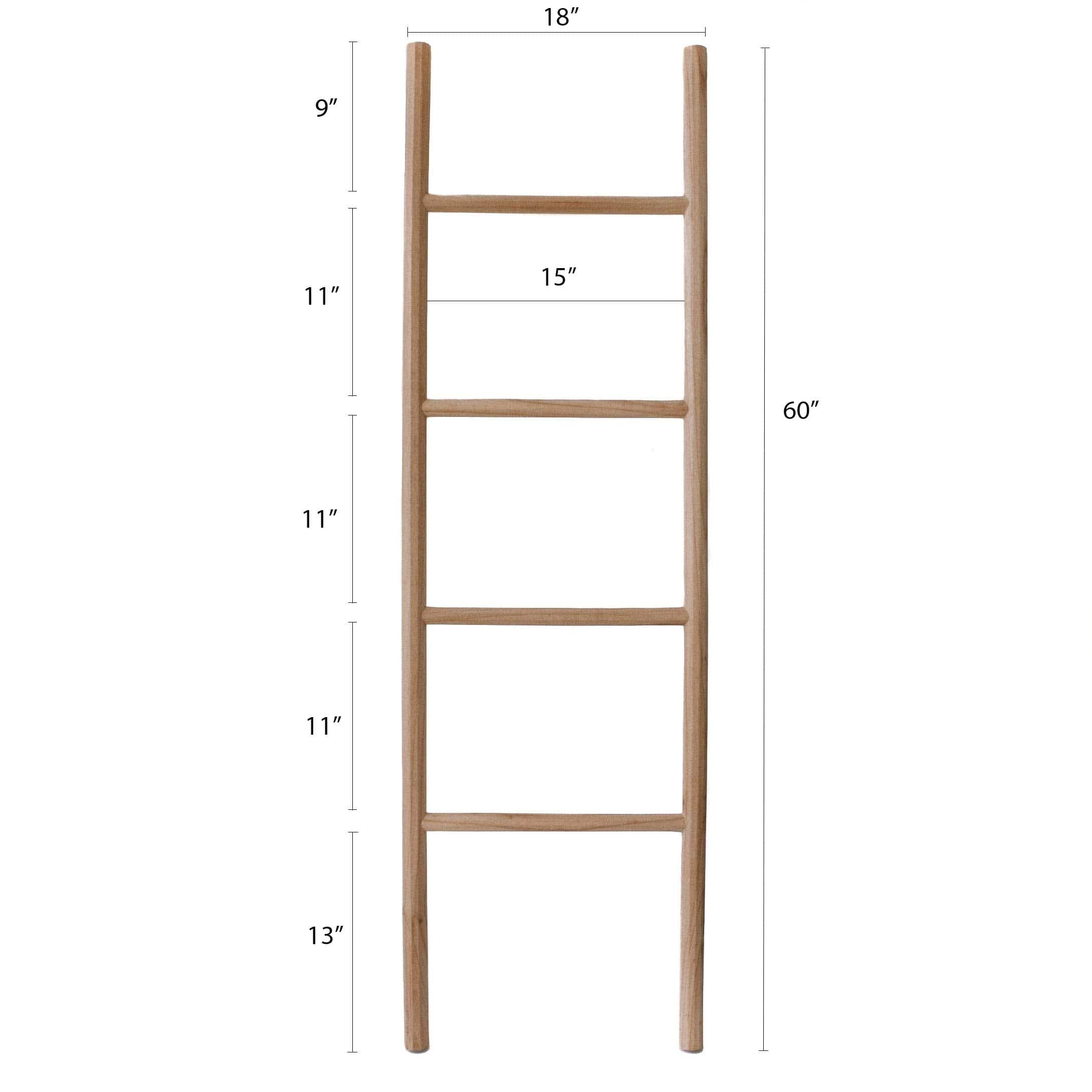 Natural 5ft Handmade Wooden Ladder Shelf - Versatile Boho Decor for Bathroom, Towel Rack, or Blanket Holder