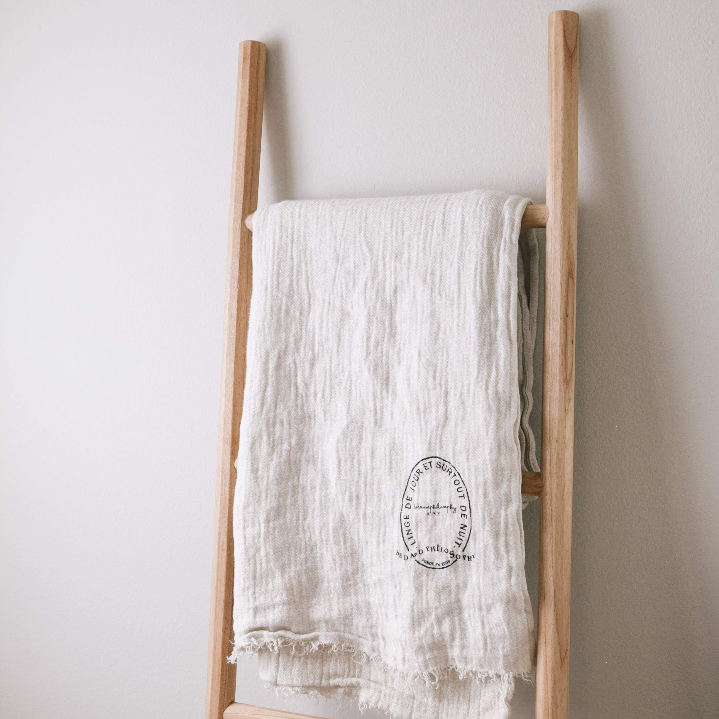 Natural 5ft Handmade Wooden Ladder Shelf - Versatile Boho Decor for Bathroom, Towel Rack, or Blanket Holder