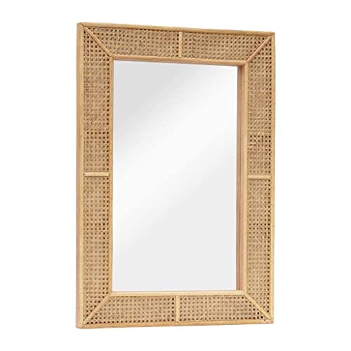 Rectangle Rattan Wall Mirror - Modern Boho Decorative Mirror for Home - Natural Color - 26.375" x 37.875