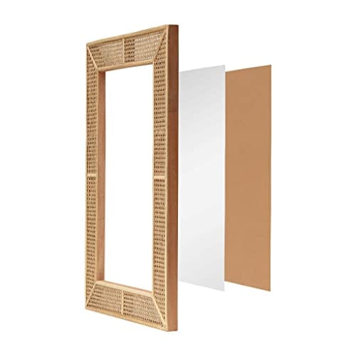 Rectangle Rattan Wall Mirror - Modern Boho Decorative Mirror for Home - Natural Color - 26.375" x 37.875