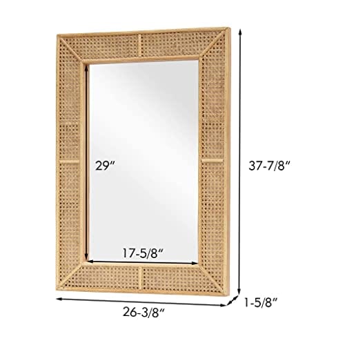 Rectangle Rattan Wall Mirror - Modern Boho Decorative Mirror for Home - Natural Color - 26.375" x 37.875