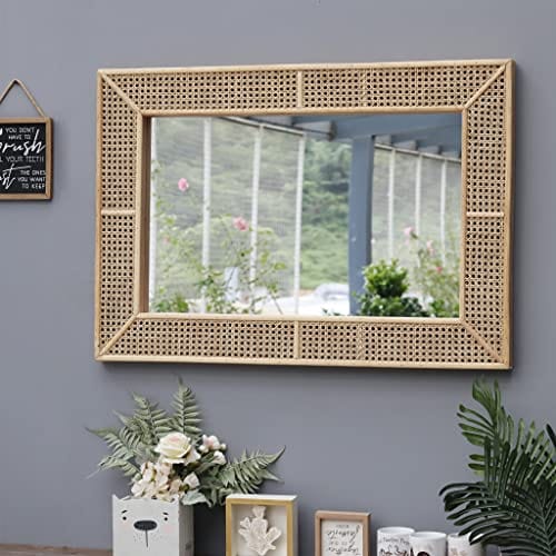 Rectangle Rattan Wall Mirror - Modern Boho Decorative Mirror for Home - Natural Color - 26.375" x 37.875