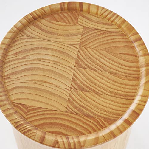 Round Pine Tree Wooden Stump End Table - Natural Edge Side Table, Small Coffee Table - Cottage Style with Tray Top in Beige - Perfect for Bohemian Home Decor
