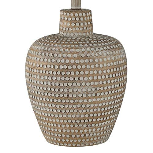 Rustic Oatmeal Pot Table Lamps 27" Tall Set of 2 Dappled Sandy Beige Oatmeal Fabric Drum Shades for Living Room Bedroom House Bedside Nightstand Home Office