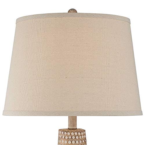Rustic Oatmeal Pot Table Lamps 27" Tall Set of 2 Dappled Sandy Beige Oatmeal Fabric Drum Shades for Living Room Bedroom House Bedside Nightstand Home Office