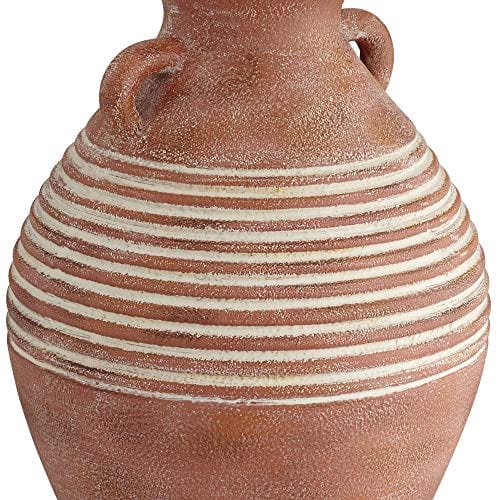 Rustic Red Brown Sandstone Jug Table Lamp - Southwestern Style Decor for Living Room, Bedroom, and More - Linen Drum Shade & On-Off Switch