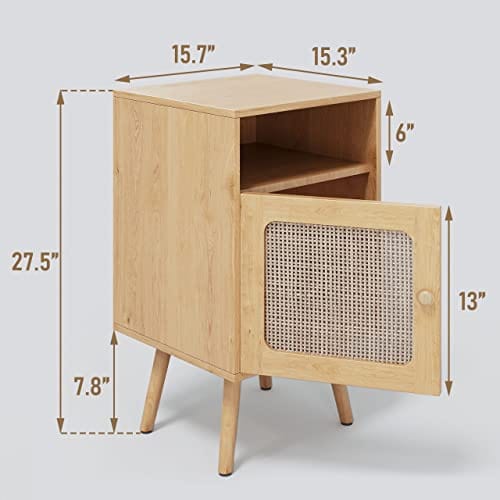 Set of 2 Boho Rattan Nightstand with Drawers - Modern Bedside Table with Ample Storage - Natural Rattan Finish