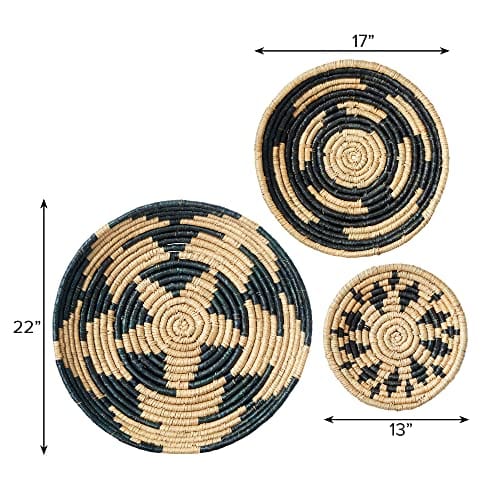 Set of 3 Woven Wall Basket Decor - Hanging Seagrass Flat Baskets, Boho Natural Wall Art for Living Room or Bedroom, Unique and Chic Decor