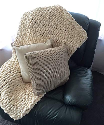 Soft and Cozy Chunky Knit Chenille Throw Blanket - Boho Home Decor - Beige 32x32