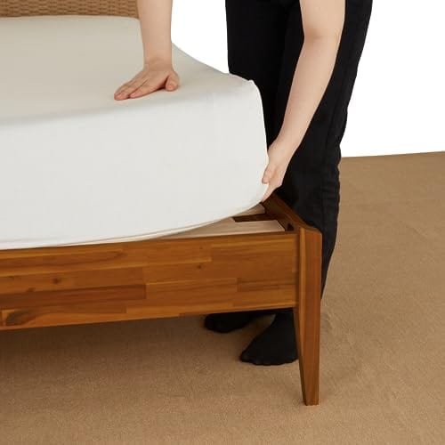 Wood Platform Bed Frame with Unique Handcrafted Paper Cord Headboard - No Box Spring Needed - Sturdy Acacia Wood - Easy Assembly - Caramel