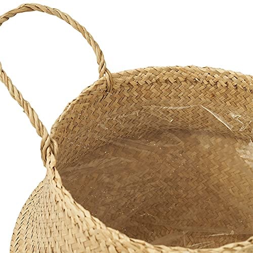 XXL Woven Seagrass Plant Basket - Natural-Beige - Indoor Planter Pot with Plastic Liner and Handles - Eco-Friendly Storage for Fiddle Leaf Fig, Snake Plant, and Monstera - Stylish and Multipurpose Home Solution
